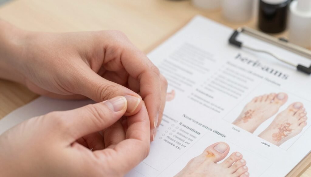 Nail assessment beside notes about toenail fungus evidence Nail assessment beside notes about toenail fungus evidence
